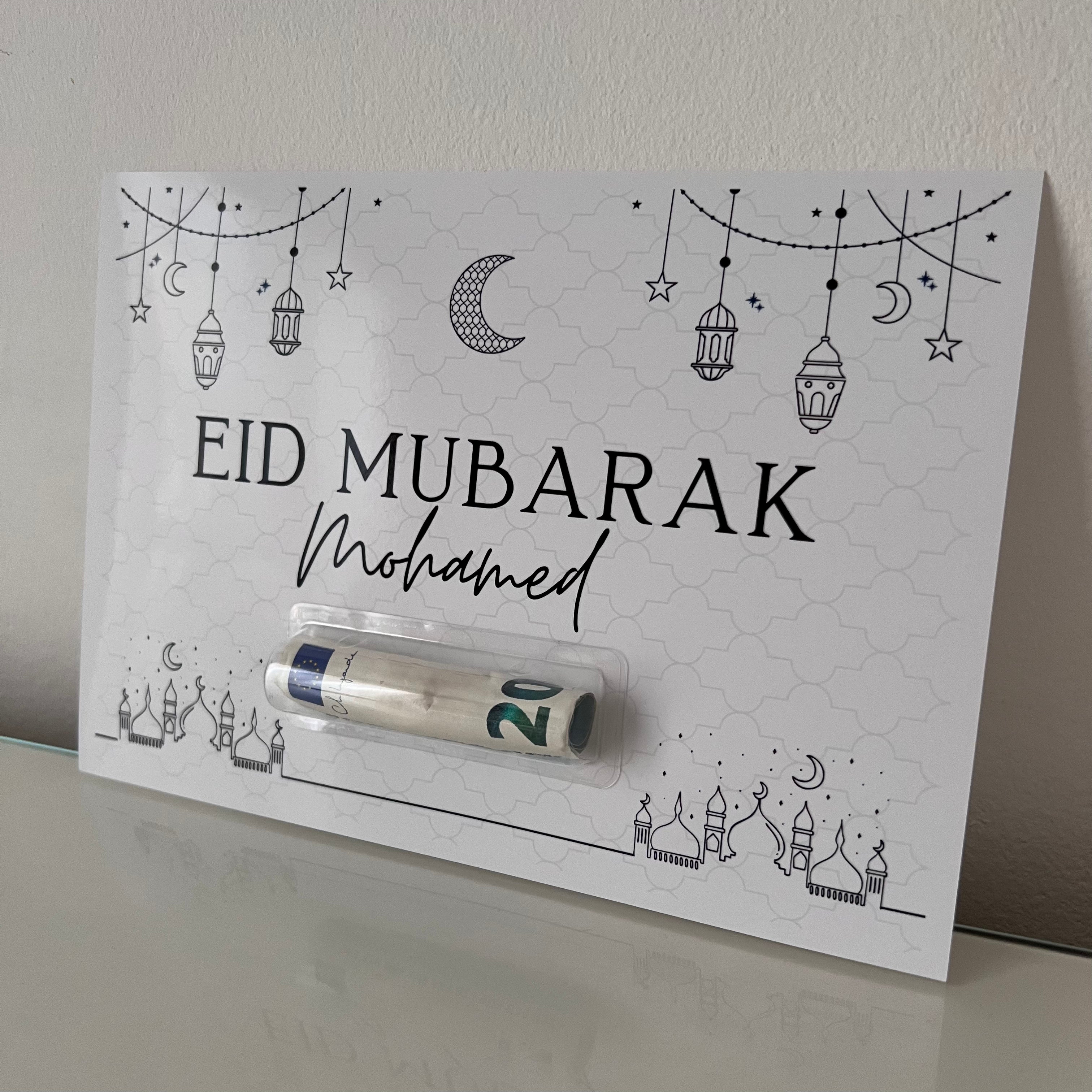 Carte Eid Mubarak avec support billet et Prénom personnalisé